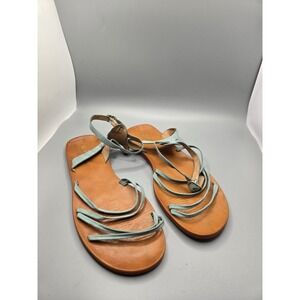 ROUGE Helium‎ Women's Strappy Flat Sandals Teal Leather Size 8.5